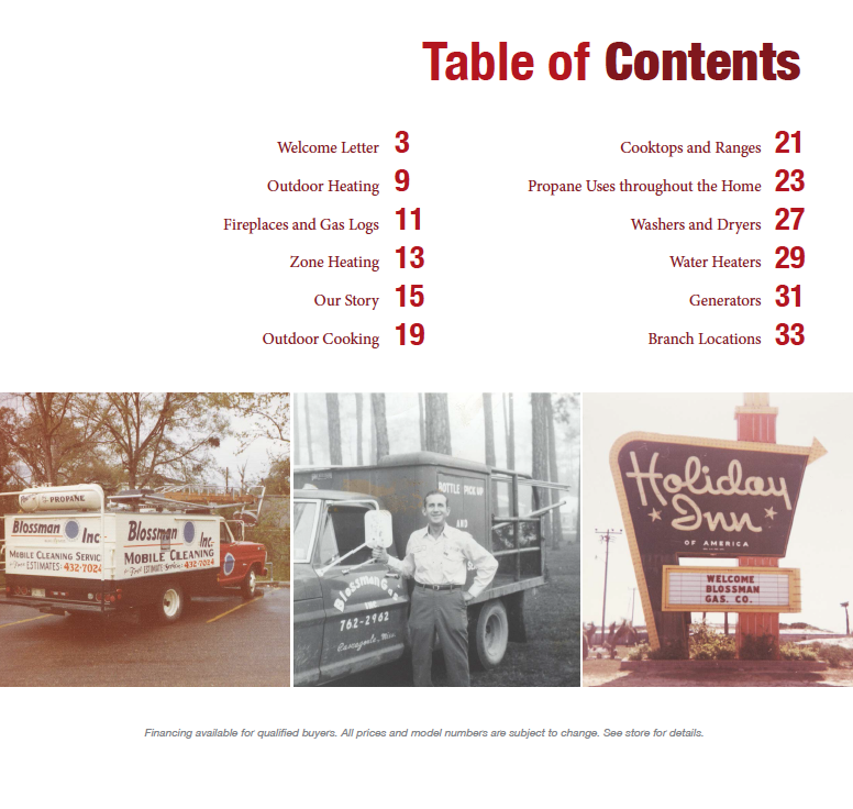 Blossman Table of Contents
