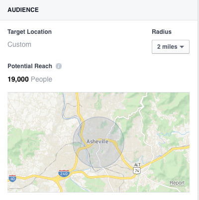 Location targeting option on Facebook