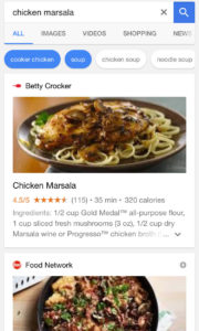 google mobile recipe filters