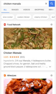 google mobile recipe results